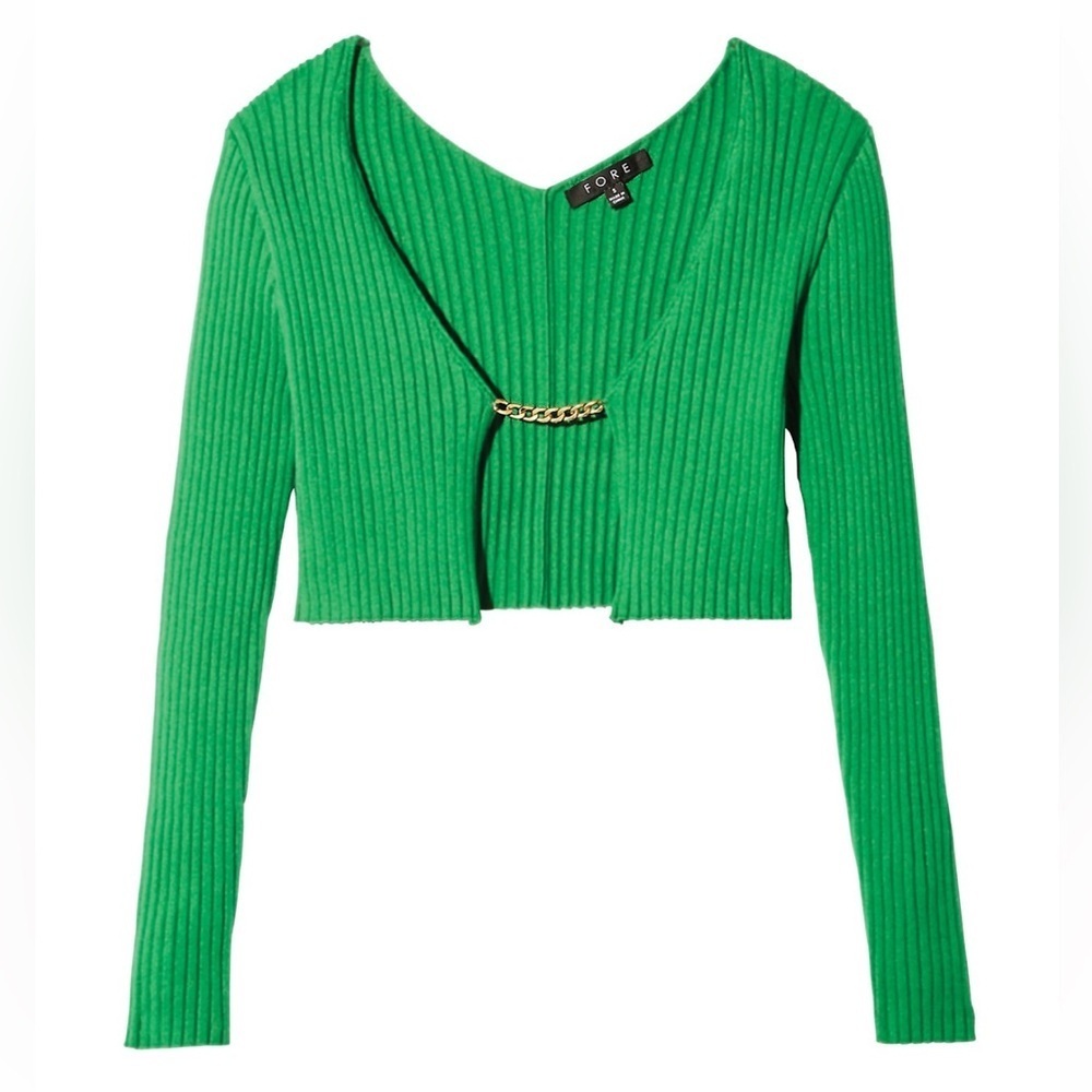 ‼️RARE‼️🎸FORE🎸🔥NWT🔥Chain Rib Knit Cropped Sweater—S - Picture 3 of 16